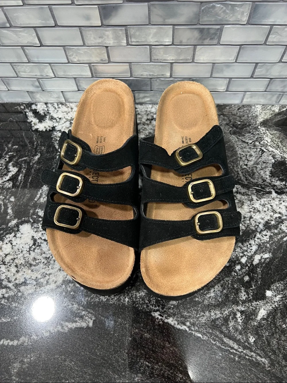 Project Cloud Triple-Strap Suede Slide Sandals